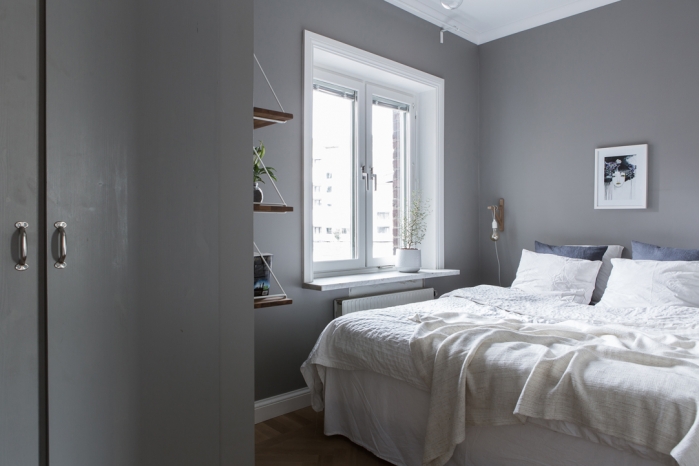 grey wall in bedroom