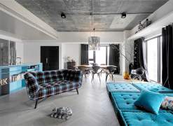 Mėlynai pilkas eklektiškas butas Taivane