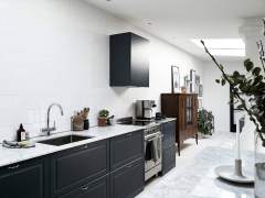 Kitchen without upper cabinets