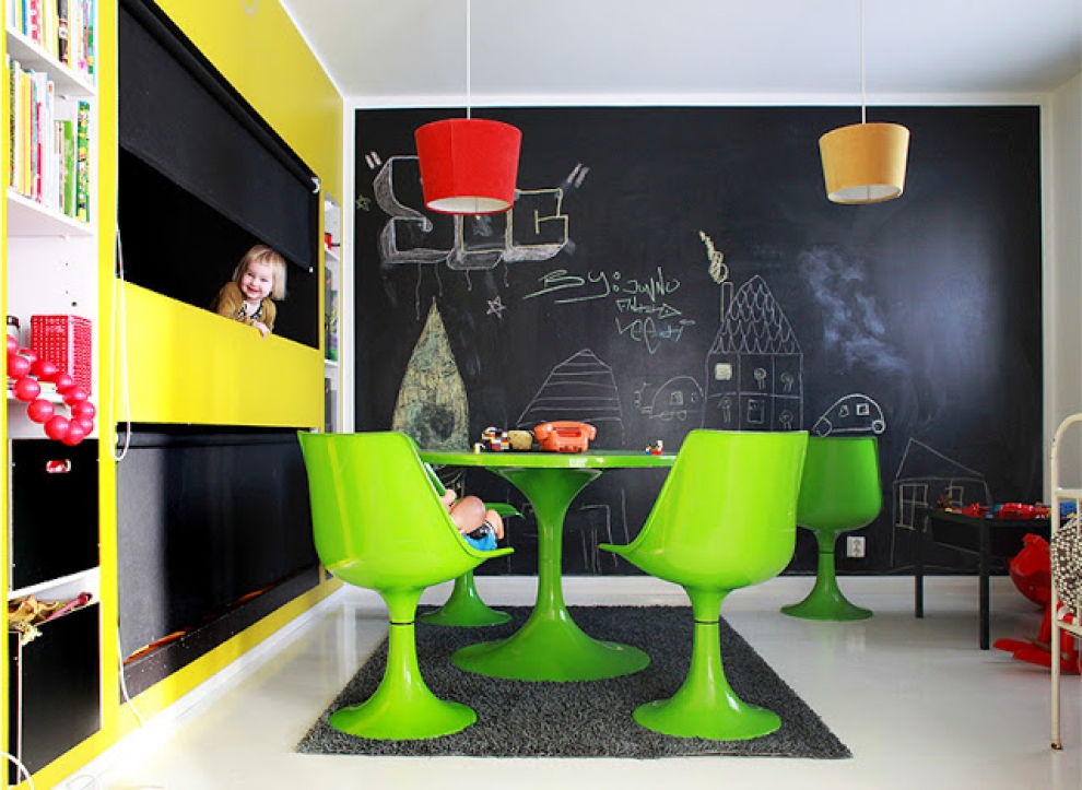 Child's room with blackboard