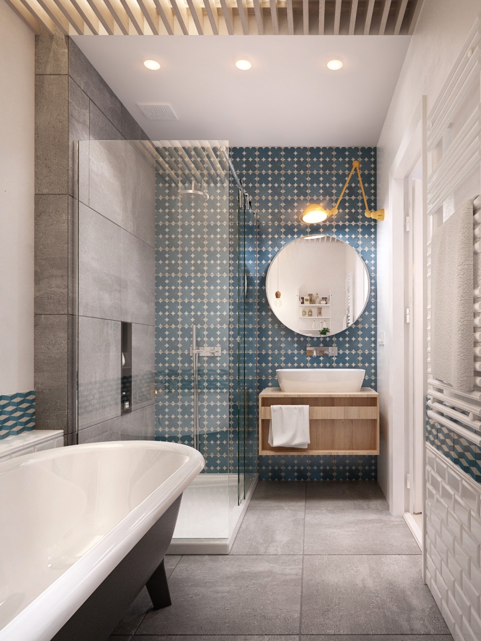 combining different tiles in bathroom