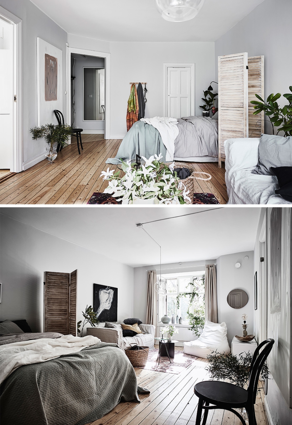 bed behind partition