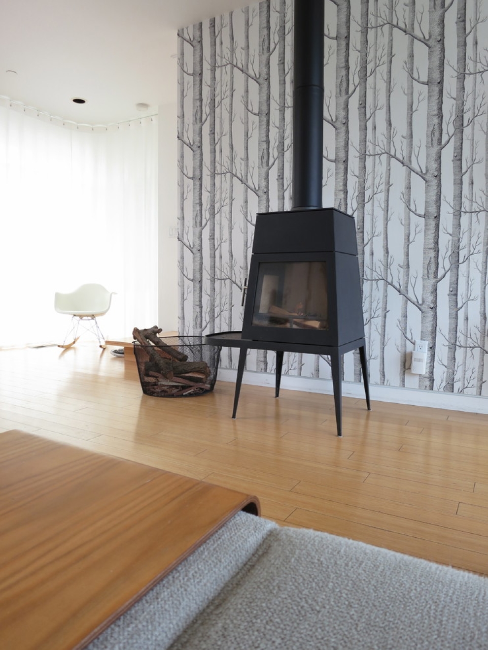 wallpaper behind fireplace