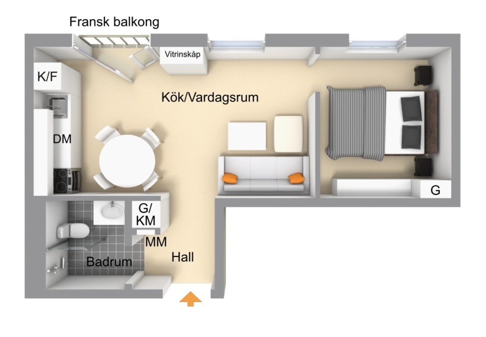 36 sq.m apartment plan