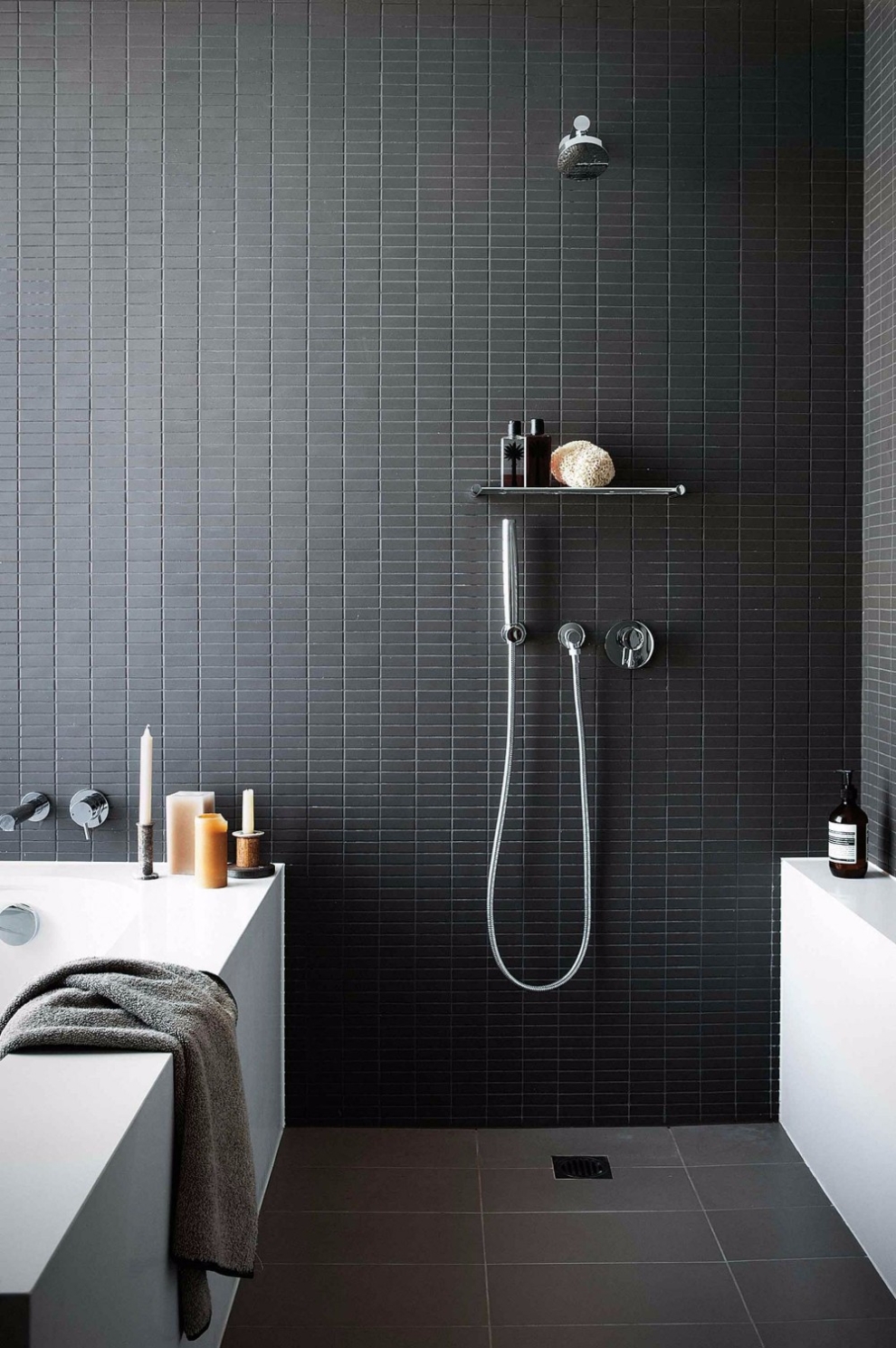black tiles in bathroom