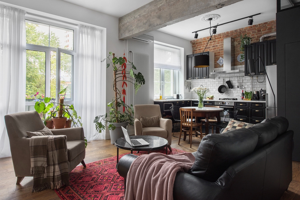 living room and kitchen together