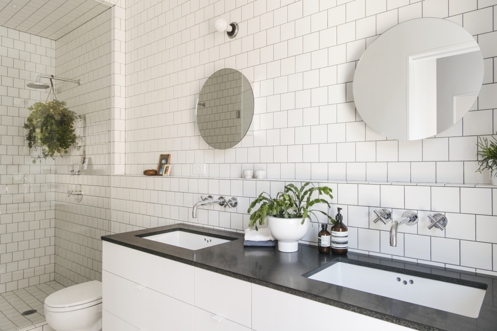 white floor in bathroom