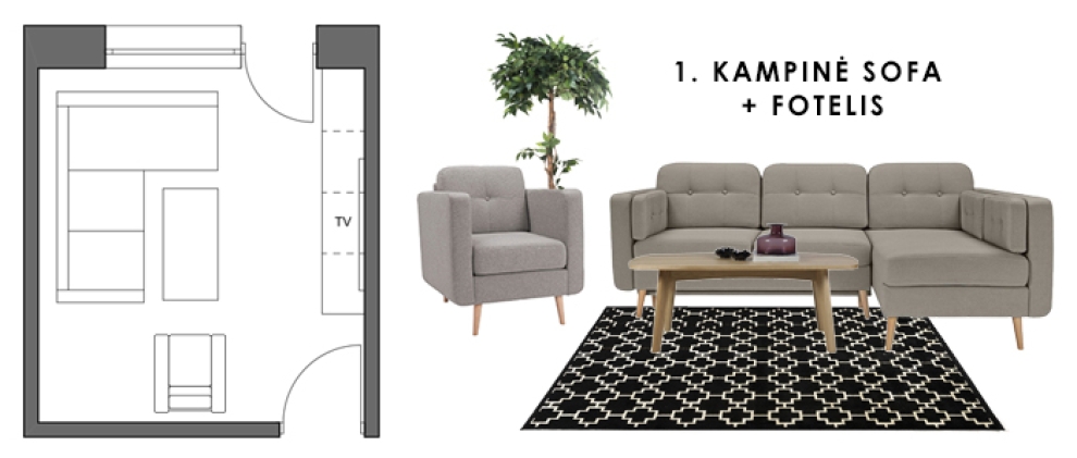 kampine sofa ir fotelis