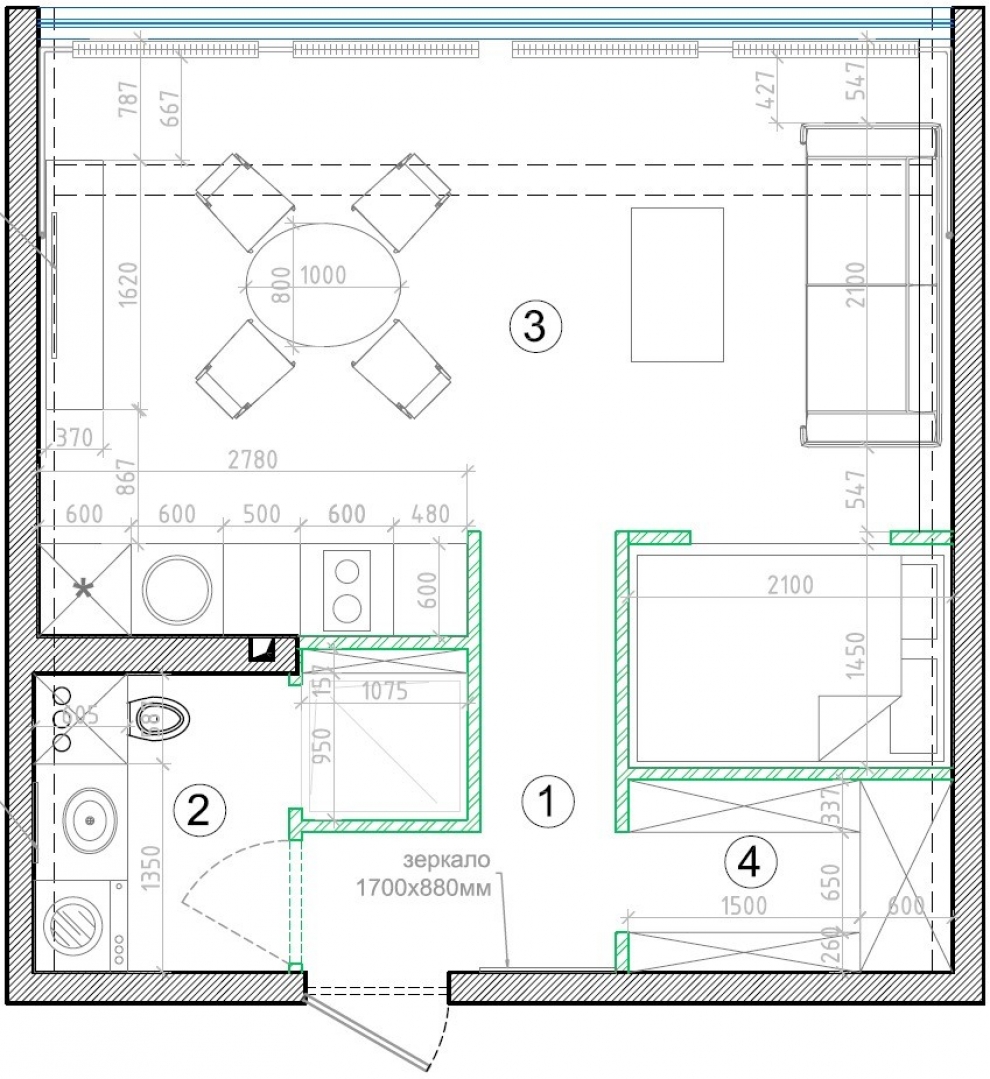 35 sq.m apartment layout plan