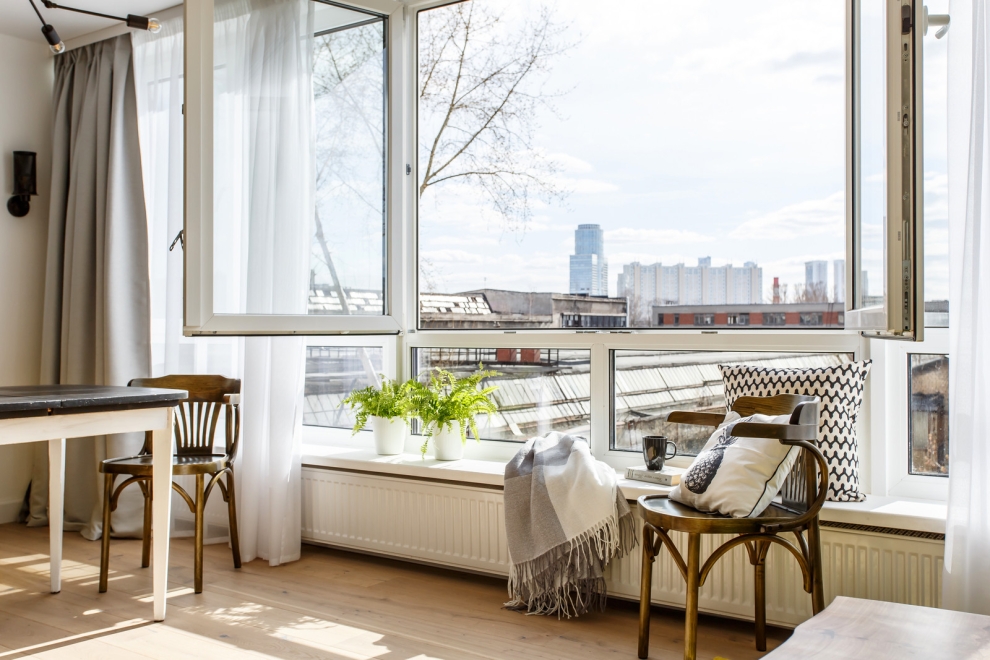small apartment wide windows