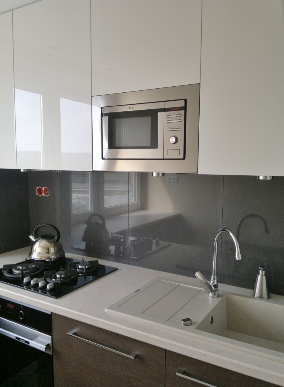microwave in kitchen cabinet