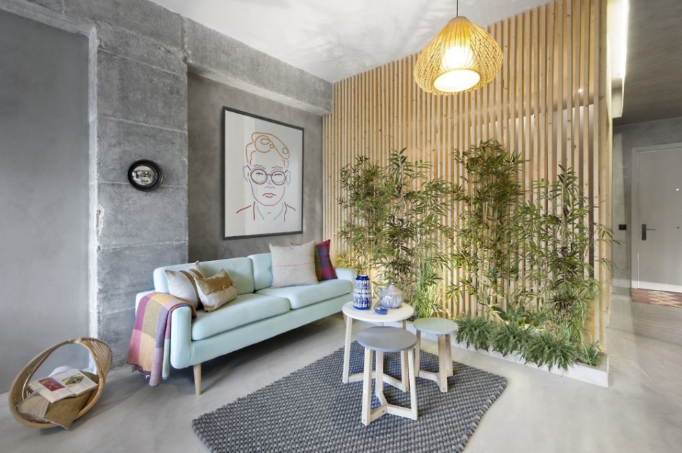 concrete walls and floor in living room