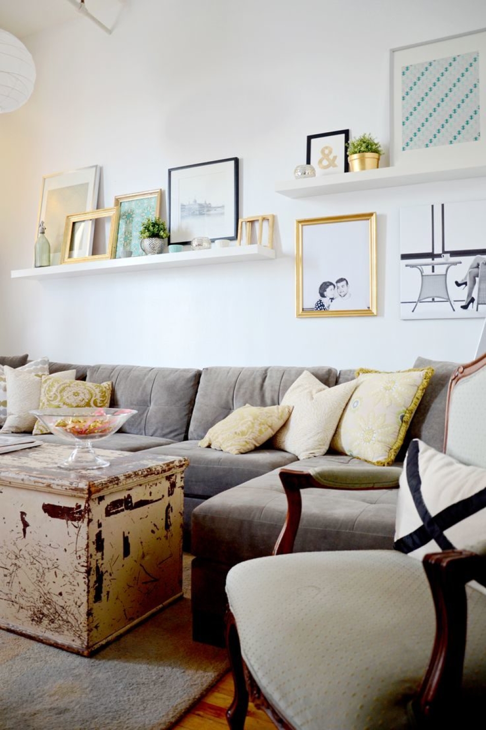 shelves above sofa