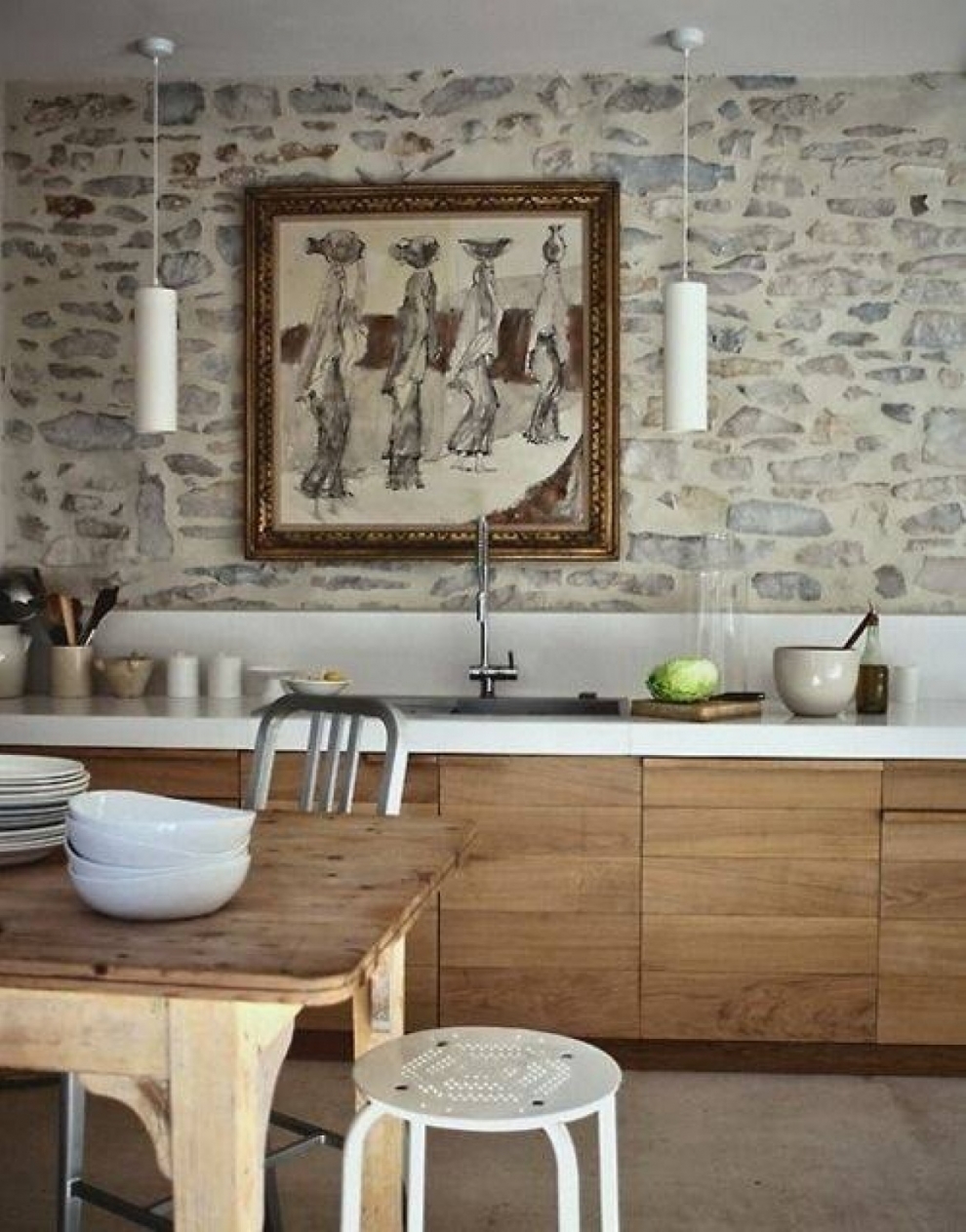 stone wall in the kitchen