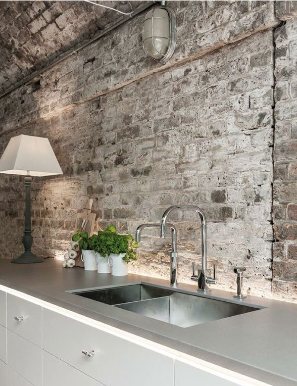 brick wall backsplash