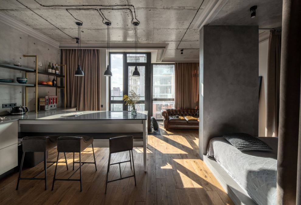 urban stiliaus virtuve su sala