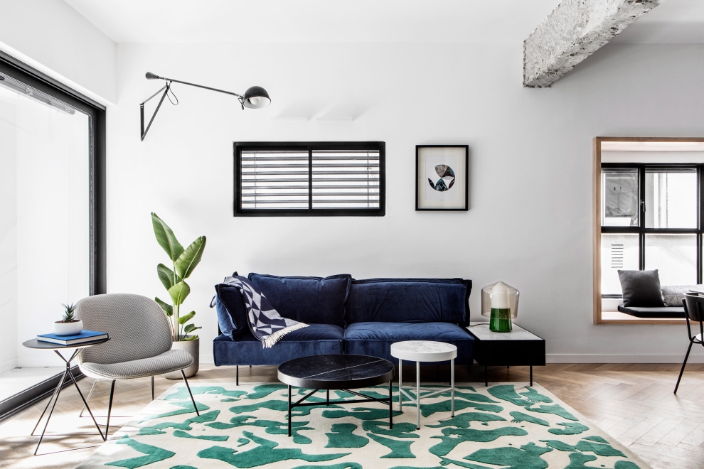 svetaine melyna sofa