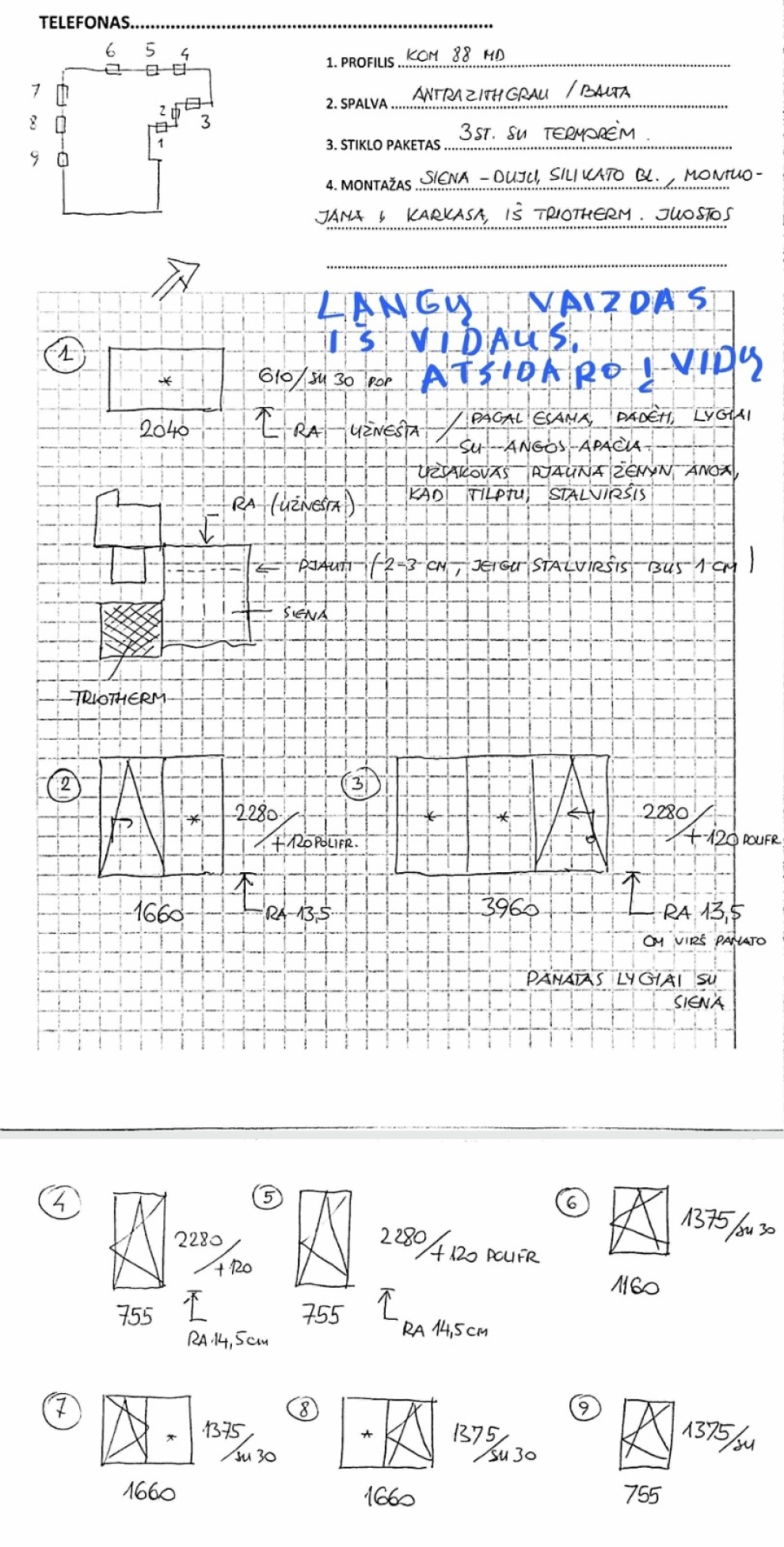 langu matmenys schema