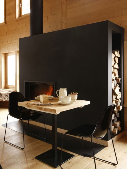 black huge fireplace