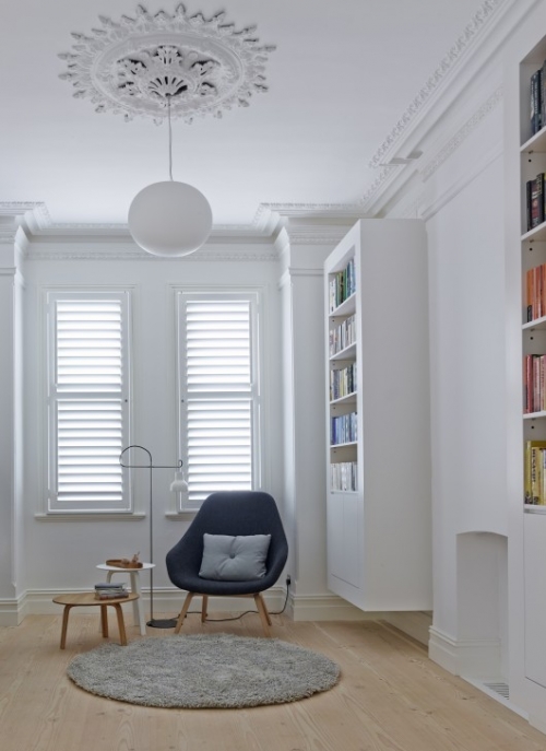 white room with books