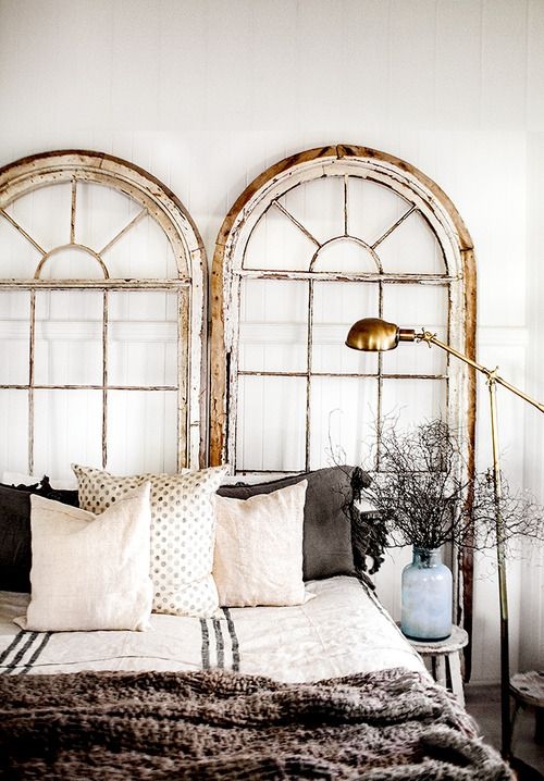 window frames as headboard
