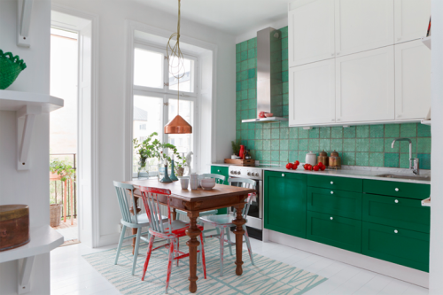 green kitchen tiles
