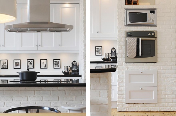 white bricks wall kitchen