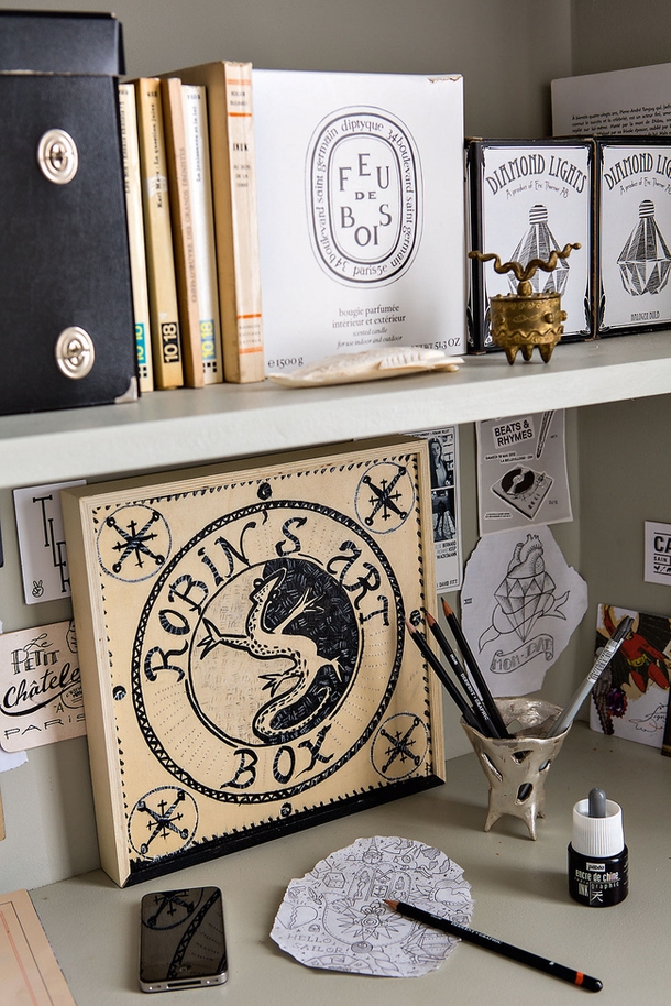 drawings on the shelf