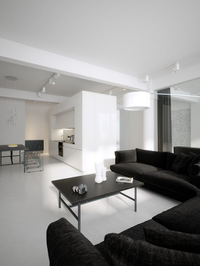 black and white interior