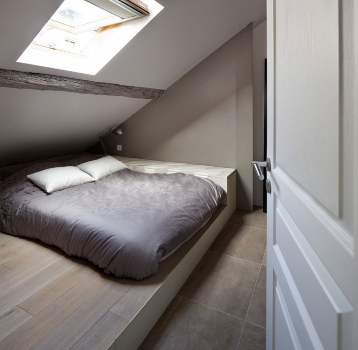bedroom under skylight