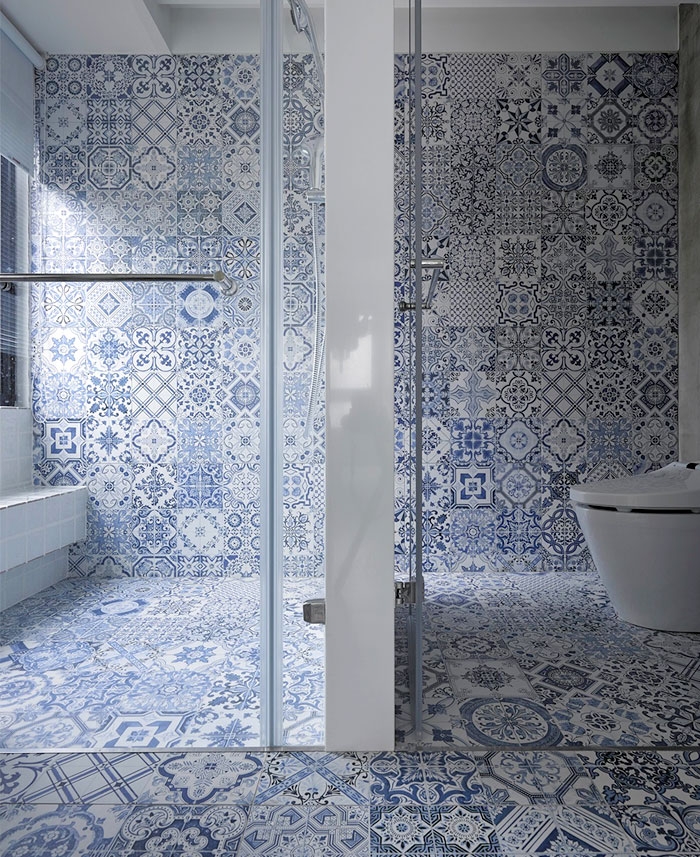 white blue bathroom